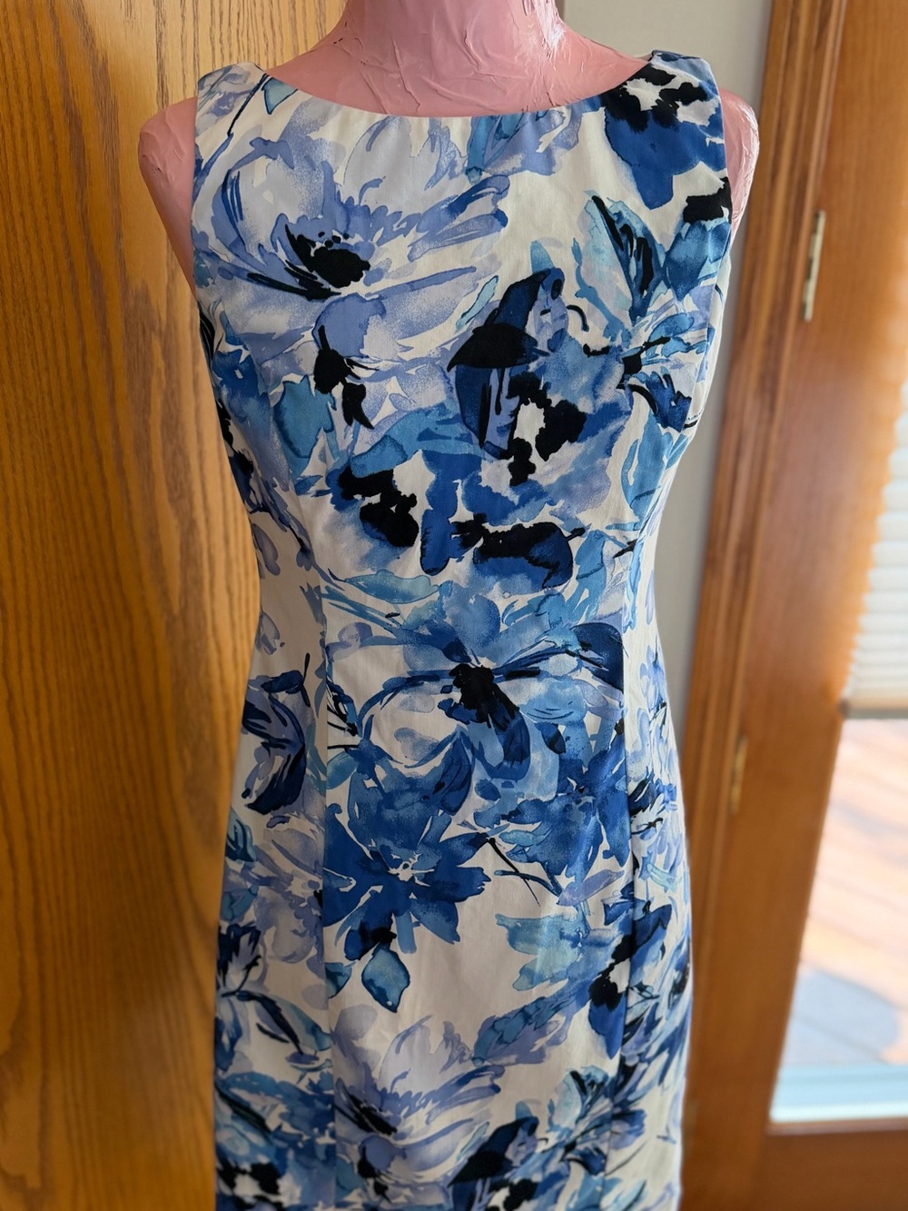 Chaps Blue & White Floral Midi Sheath Dress